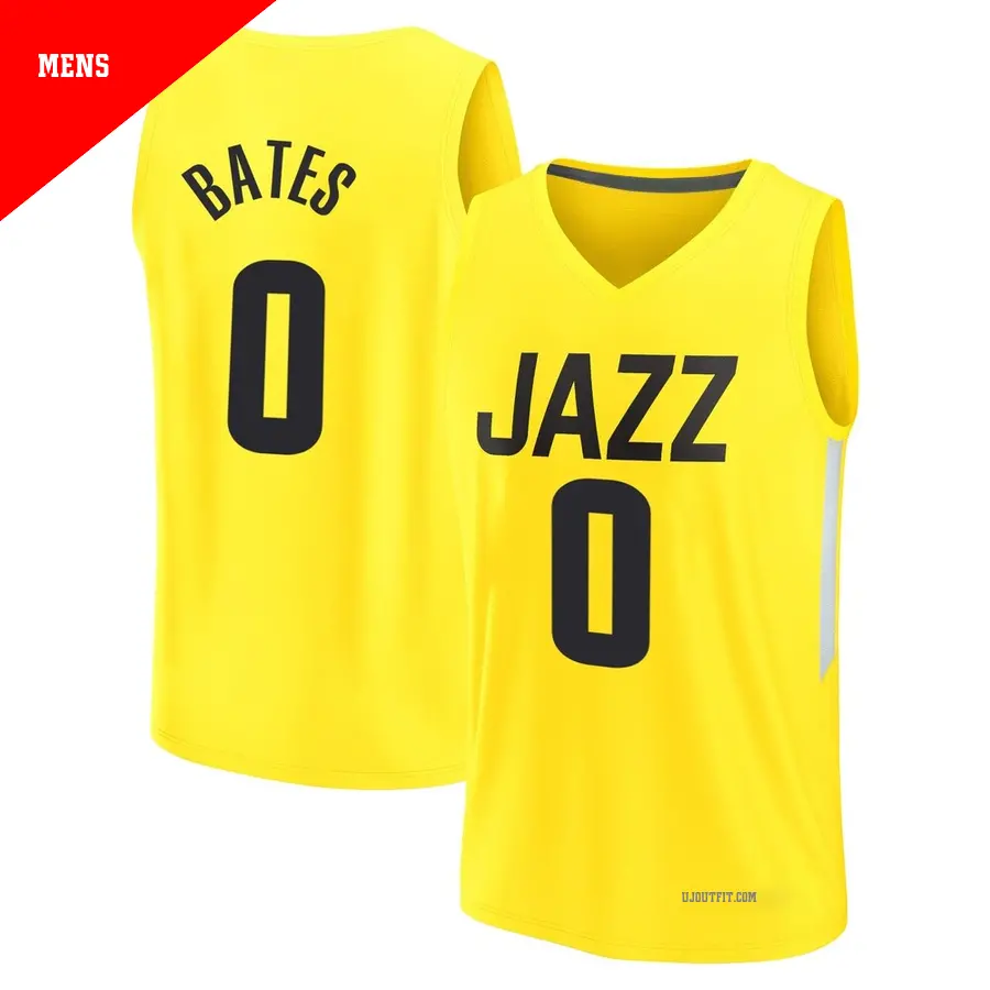 ＃0 Men's Tamar Bates Utah Jazz 2022/23 Fast Break Yellow City Edition Jersey