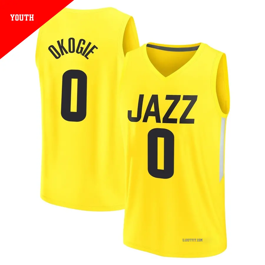 ＃0 Youth Josh Okogie Utah Jazz 2022/23 Fast Break Yellow City Edition Jersey